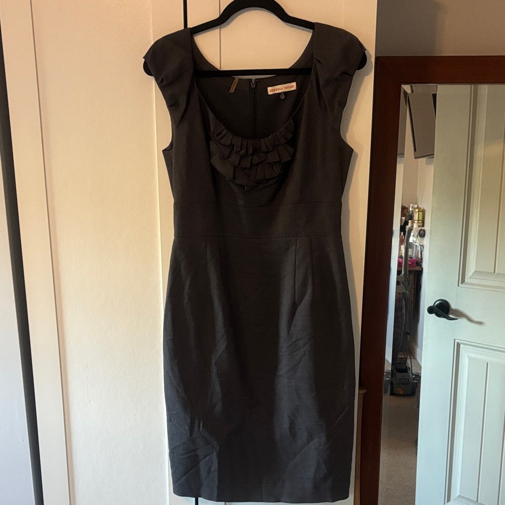 Rebecca Taylor Black Ruffle-Front Sheath Dress